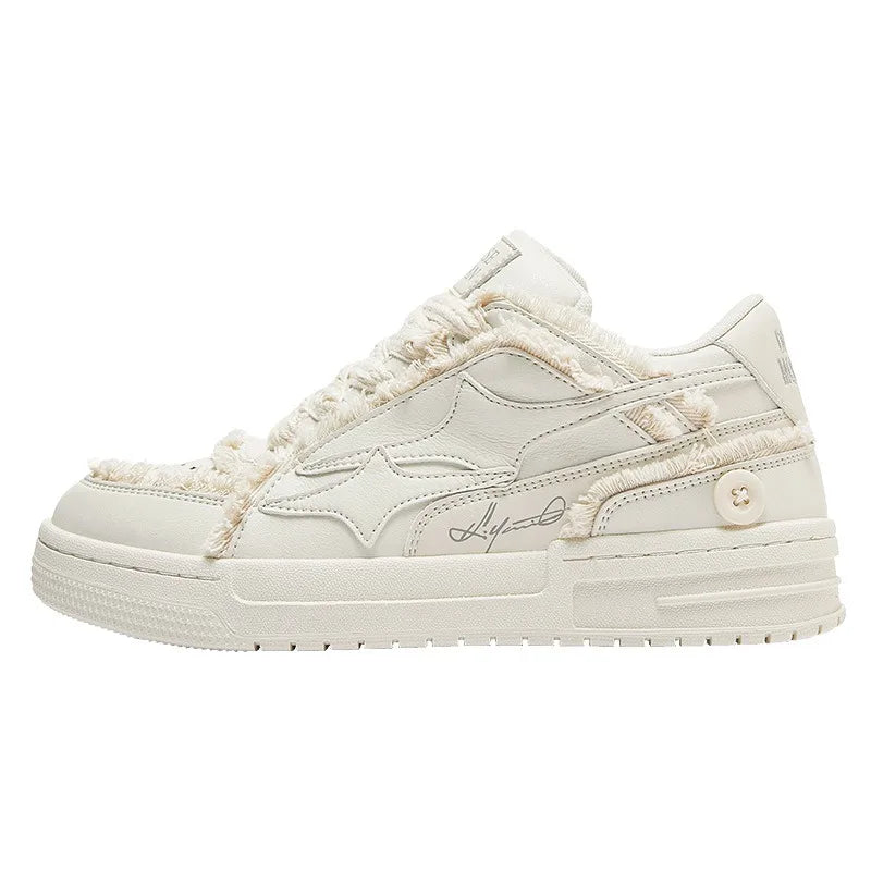 Ansoff women's and men's white leather tennis sneakers with star design, casual outdoor sport shoes for couples, retro fashion style.