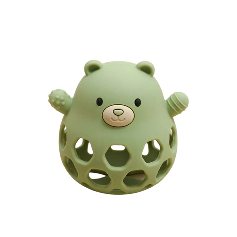 Ansoff baby silicone teether in cartoon bear design, BPA-free teething toy for newborns, soft chew toy for babies' comfort.