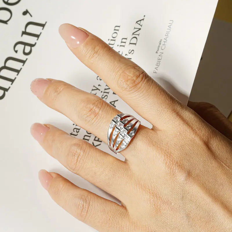 Rrjzz Luxury 14k Gold Plated Gemstone Ring Bagguete Radiand Cut CZ Simulated Diamond Rings for Women Men Finger Jewelry Gifts