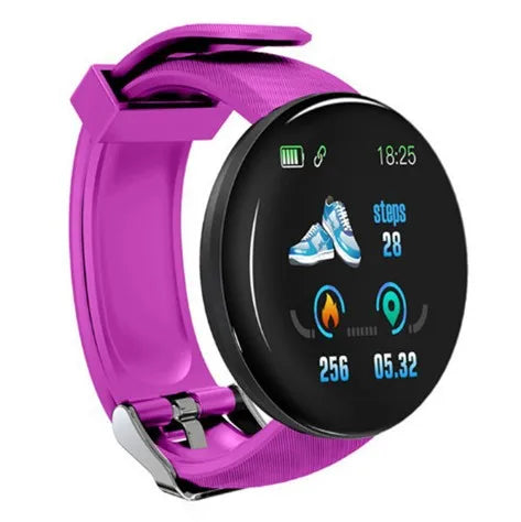 Ansoff D18 smart watch with round digital display, heart rate monitor, fitness tracking, black band, suitable for men and women.