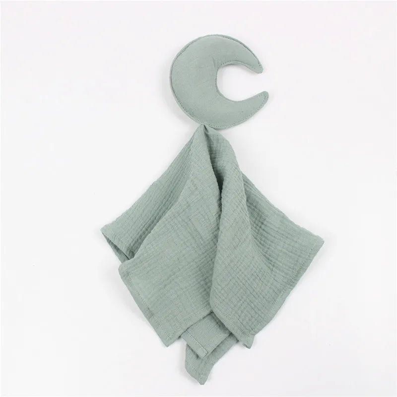 Soft cotton muslin baby security blanket with stuffed animal comforter for newborns, soothing and snuggling during sleep.