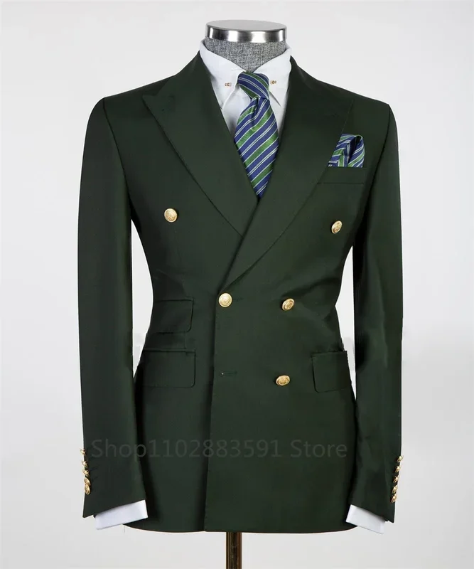 Men's slim fit wedding blazer by Ansoff, luxury tuxedo with wide shawl lapel and gold button detail, custom-made men's suit.