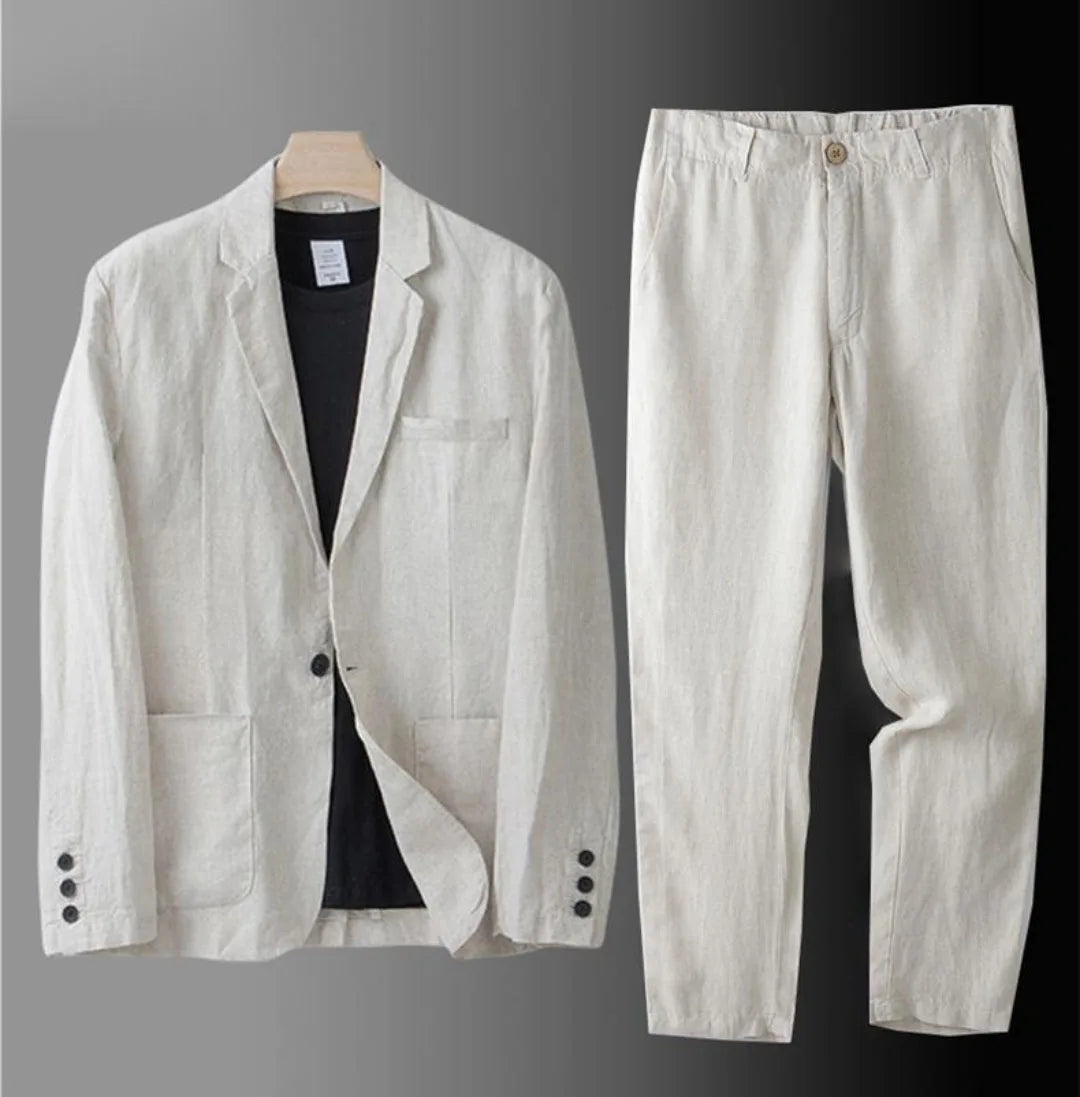 Men's summer office suit by Ansoff, featuring an airy slim fit blazer and comfortable dress pants in a stylish two-piece set.