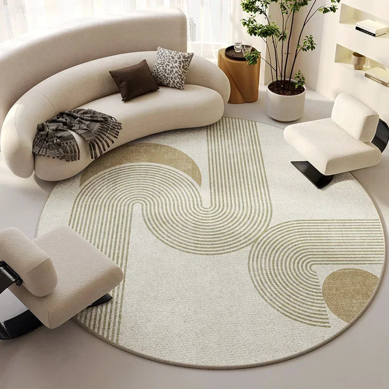 Modern Cream Round Rug, Light Luxury Large Area Carpet for Living Room or Bedroom, Non-Slip Simple Floor Mat for Whole House