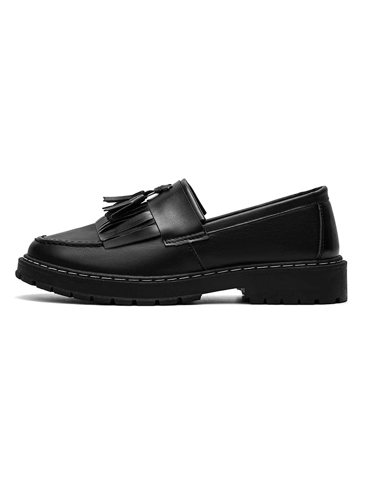 Ansoff men's leather slip-on shoes with round toe, shallow opening, soft comfortable design, ideal for formal or business wear.