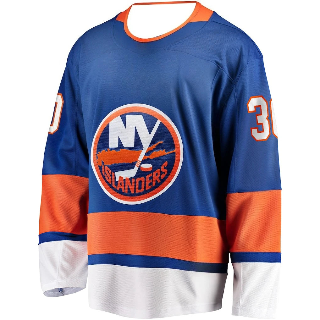 Ansoff hockey jersey in blue, orange, and white with 3D HD print design, authentic athletic style for fans and collectors.