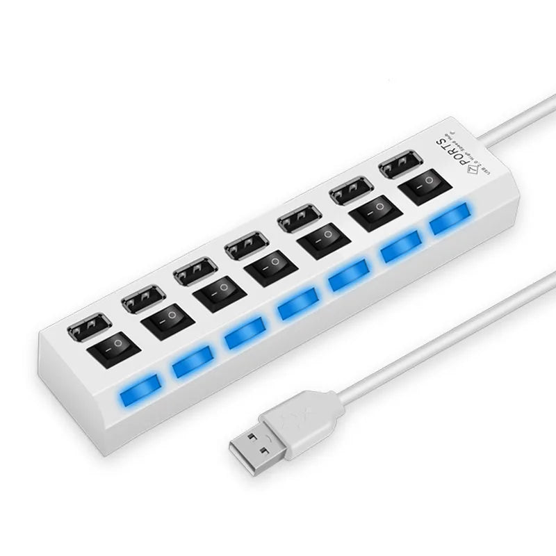 High Speed 4/7 Ports USB HUB 2.0 Adapter Expander Multi USB Splitter Multiple Extender with LED Lamp Switch for PC Laptop - Acros