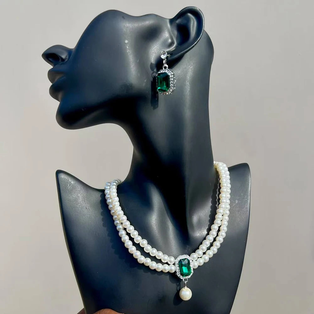 Elegant Imitation Big White Pearl Necklace Earring Jewelry Set for Women Party Wedding Pearl Accessories