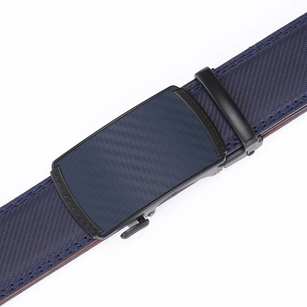 Men's genuine leather belt with alloy automatic buckle by Ansoff, featuring a stylish blue design for fashion and business wear.