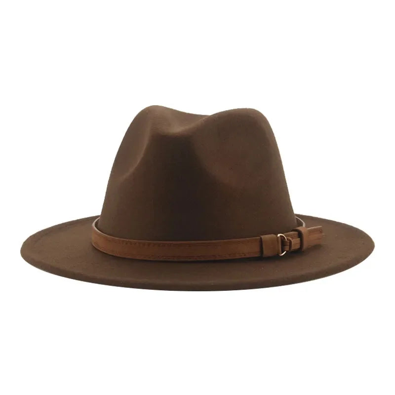 Ansoff men's and women's fedora hat with wide brim, solid color, band belt, suitable for winter or formal occasions