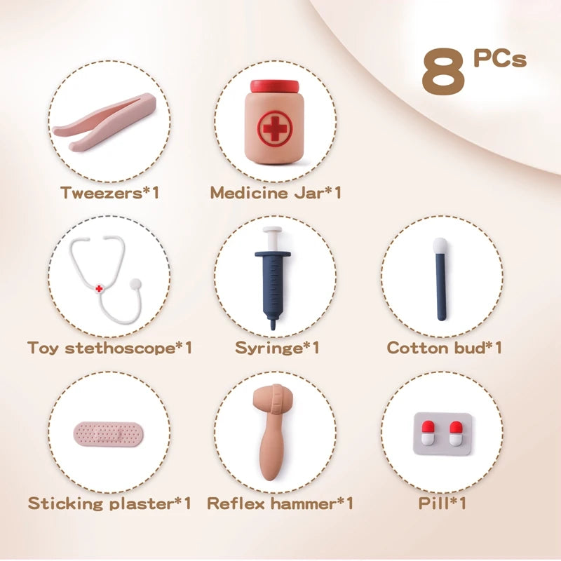 Ansoff baby silicone doctor toys set with pretend medical tools for role play and educational play for kids.