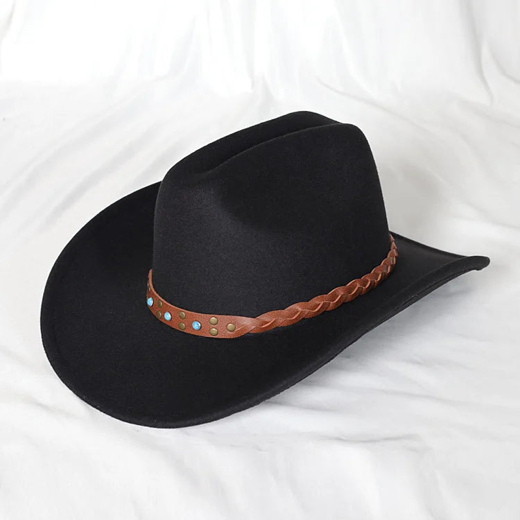 Vintage western cowboy hat by Ansoff featuring a leather wide brim, suitable for men and women, casual and church wear.