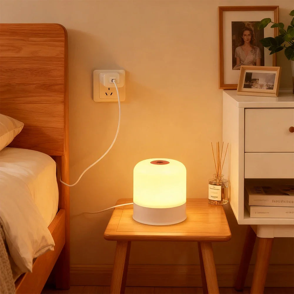 Ansoff LED night light with dimmable, rechargeable design, touchscreen controls, RGB color options, suitable for bedside or desk use
