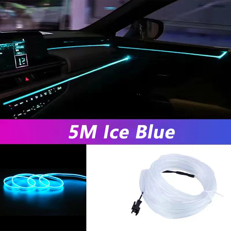 5M Car Interior Led Strip Light Neon EL Wiring Decorative Lamp For Auto DIY Flexible Ambient Light USB Party Atmosphere Diode - Acros