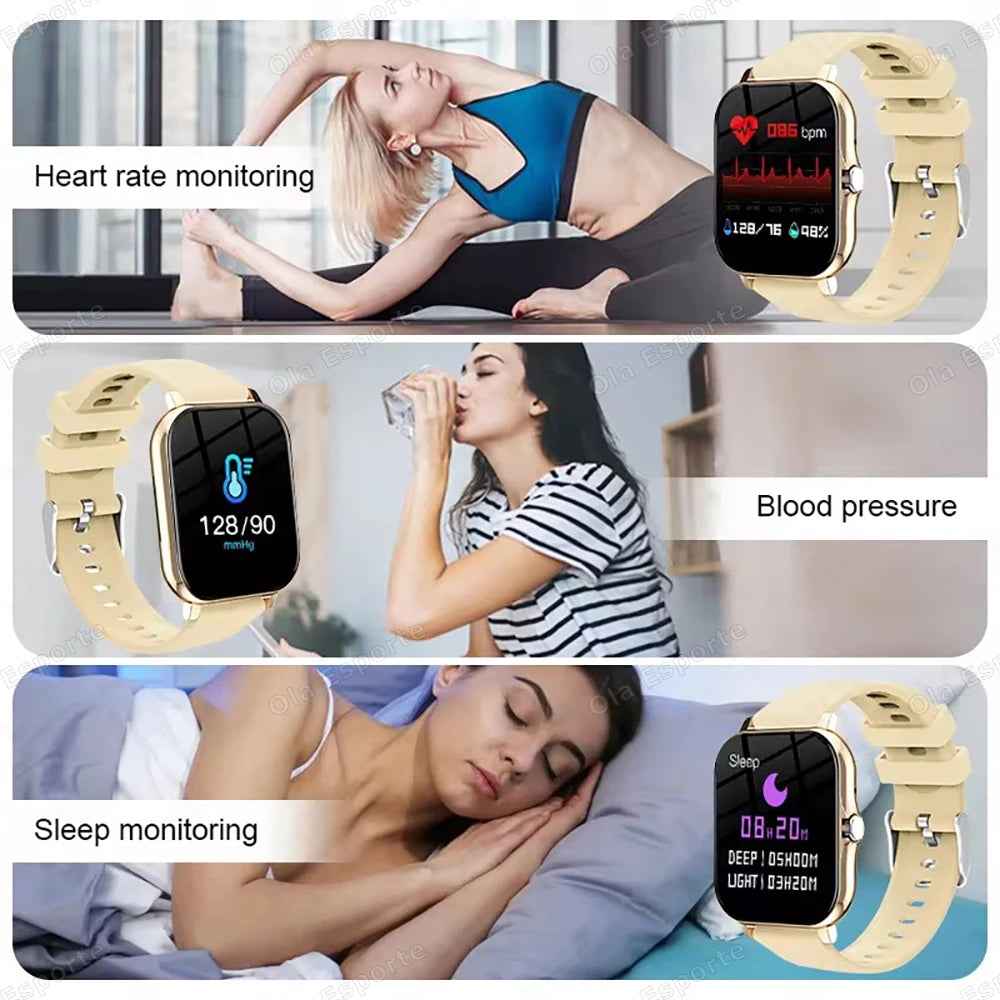 Ansoff Smart Watch with 2.01-inch HD display showing weather forecast, message preview, and sporty interface for men and women.