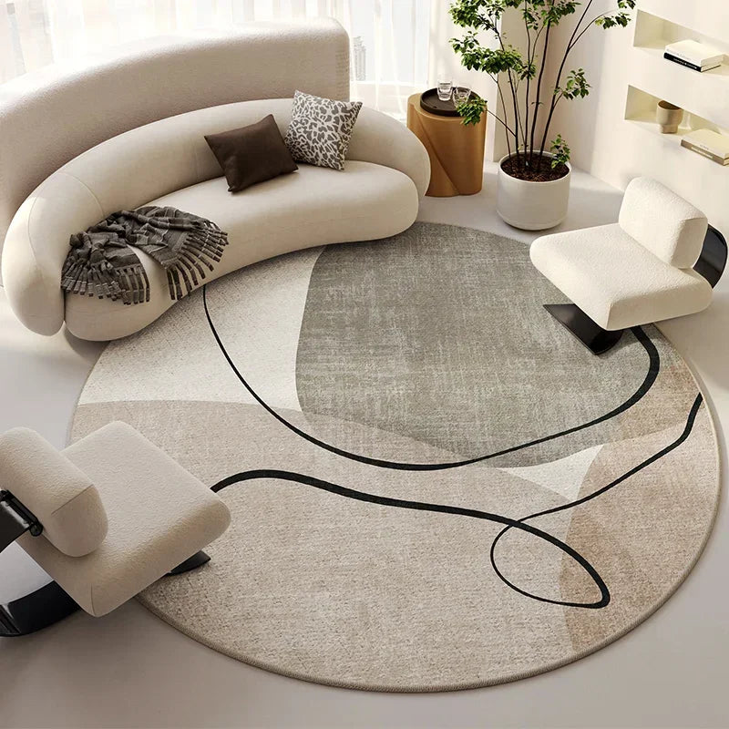 Modern Cream Round Rug, Light Luxury Large Area Carpet for Living Room or Bedroom, Non-Slip Simple Floor Mat for Whole House