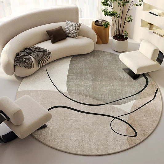 Modern Cream Round Rug, Light Luxury Large Area Carpet for Living Room or Bedroom, Non-Slip Simple Floor Mat for Whole House