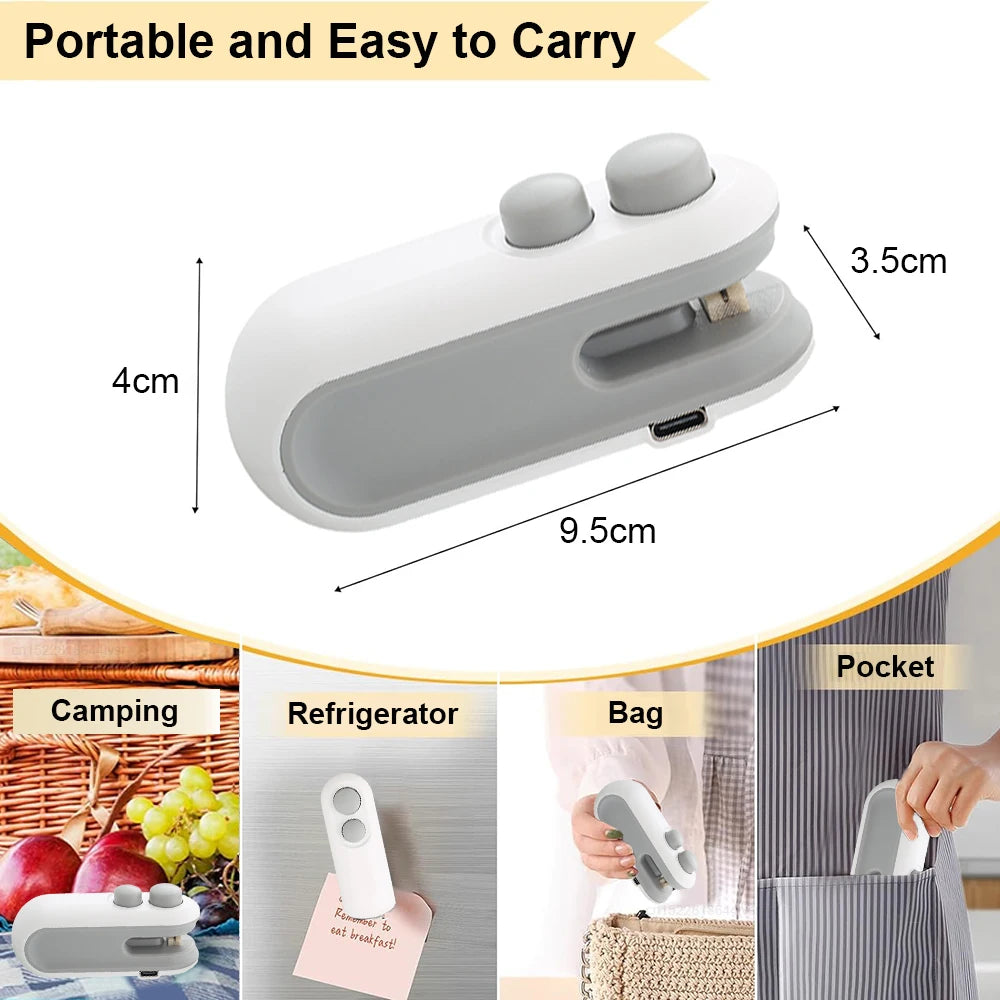 Ansoff mini heat bag sealing machine with plastic food sealer clips and handheld heat sealer for packaging and sealing bags.