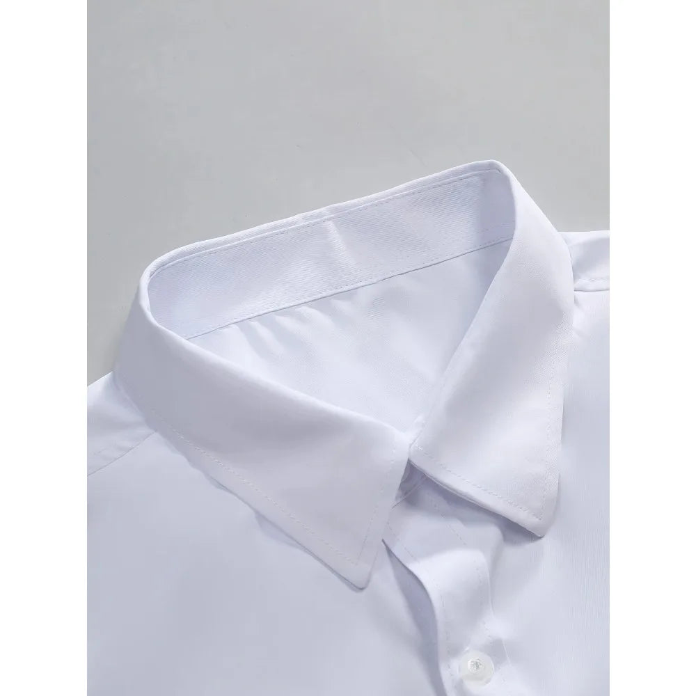 Men's solid color long sleeve casual shirt by Ansoff, four-season elastic smart business shirt for men.