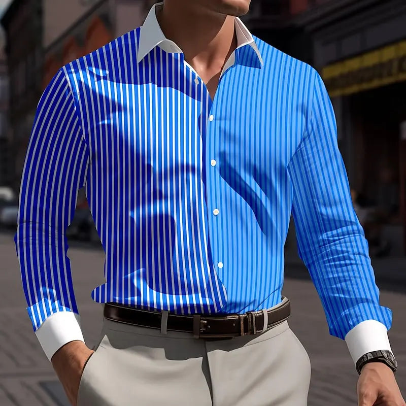 Ansoff men's striped long-sleeved business casual shirt with buttons, suitable for spring and summer workwear, comfortable fit.