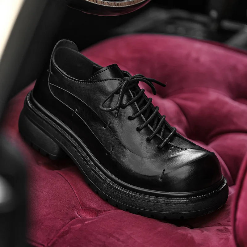 Brown and black men's Ansoff Oxford shoes with thick 2.5cm soles, stylish business footwear, size 45, suitable for formal parties.