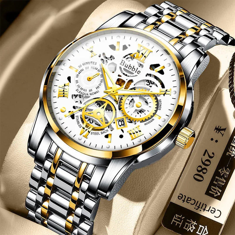 UTHAI L93 Multi functional luxury quartz watch, fashionable and high-end luxury men's watch, Roman hollow design clock