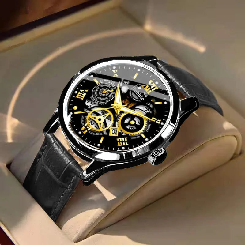 Men's Watch Brand Trendy Original Sport Luminous Waterproof Roman Hollow Leather Strap Male Fashion Quartz Clock Watches gift