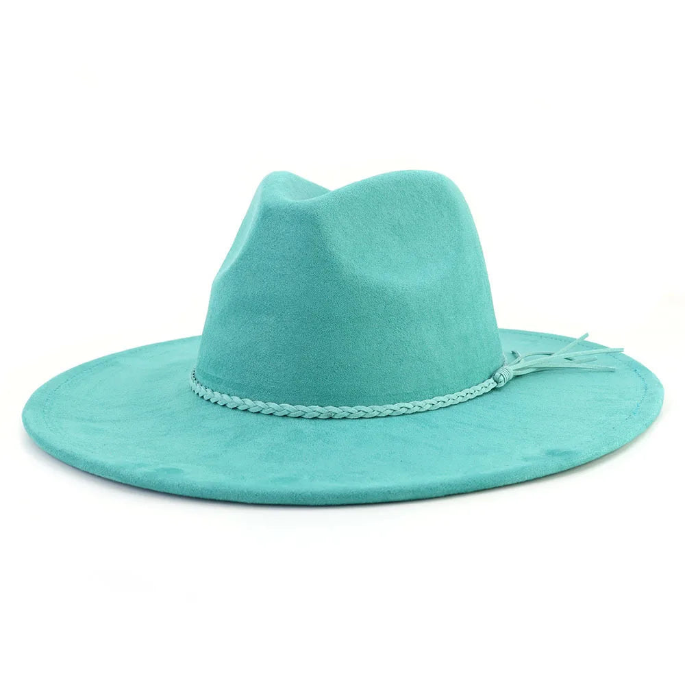 Ansoff men's and women's malachite green suede fedora hat with wide brim, perfect for autumn and winter fashion.