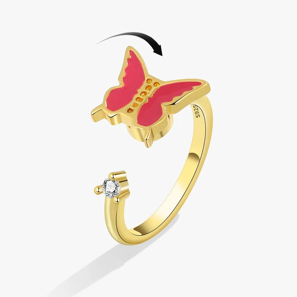 SMJEL Fidget Spinner Ring Anxiety for Women Multiple Crystal Flower Eye Butterfly Animal Ring Rotate Anti Stress Wedding Jewerly
