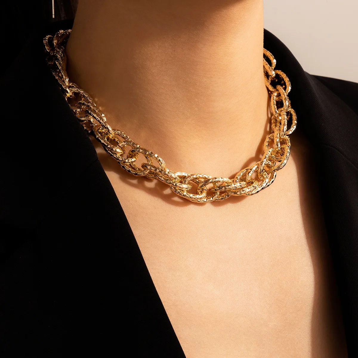 Docona Tocona Punk Heavy Metal Chain Choker Necklace for Women Fashion Gold Silver Color Alloy Simple Style Party Jewelry Collar