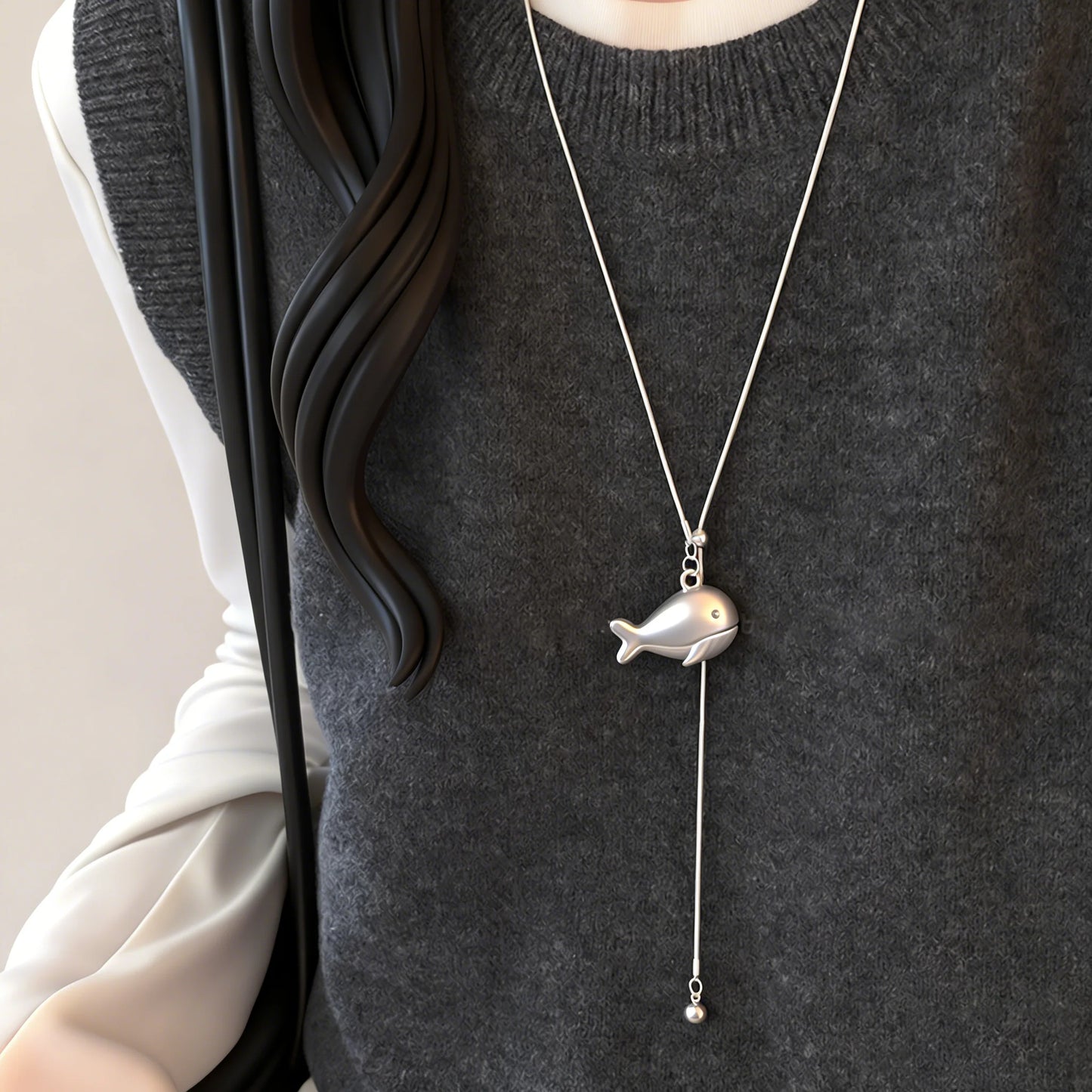 Minimalist Metal Water Drop Shaped Pendant Necklace for Women Simple Adjustable Long Black Rope Sweater Chain Fashion Jewerly