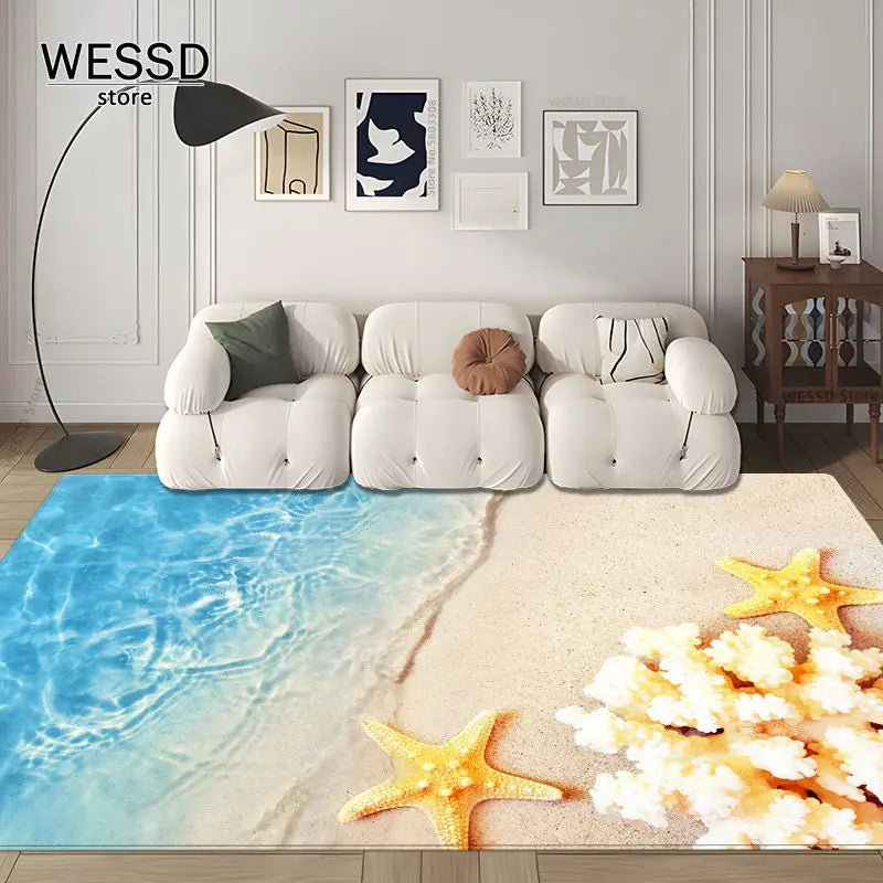 3D Waves Carpet Bedroom Floor Rug Large For Living Room Marine Style Sea Sofa Carpet Room Decoration Kitchen Mat Non-slip