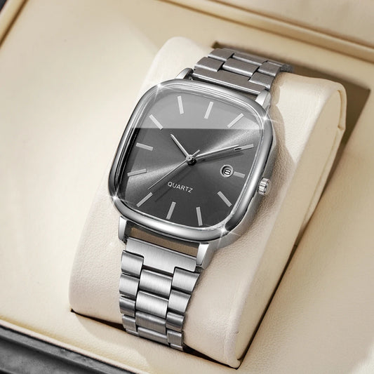 Ansoff men's square business watch with analog display, calendar, quartz movement, black strap, and sleek design.