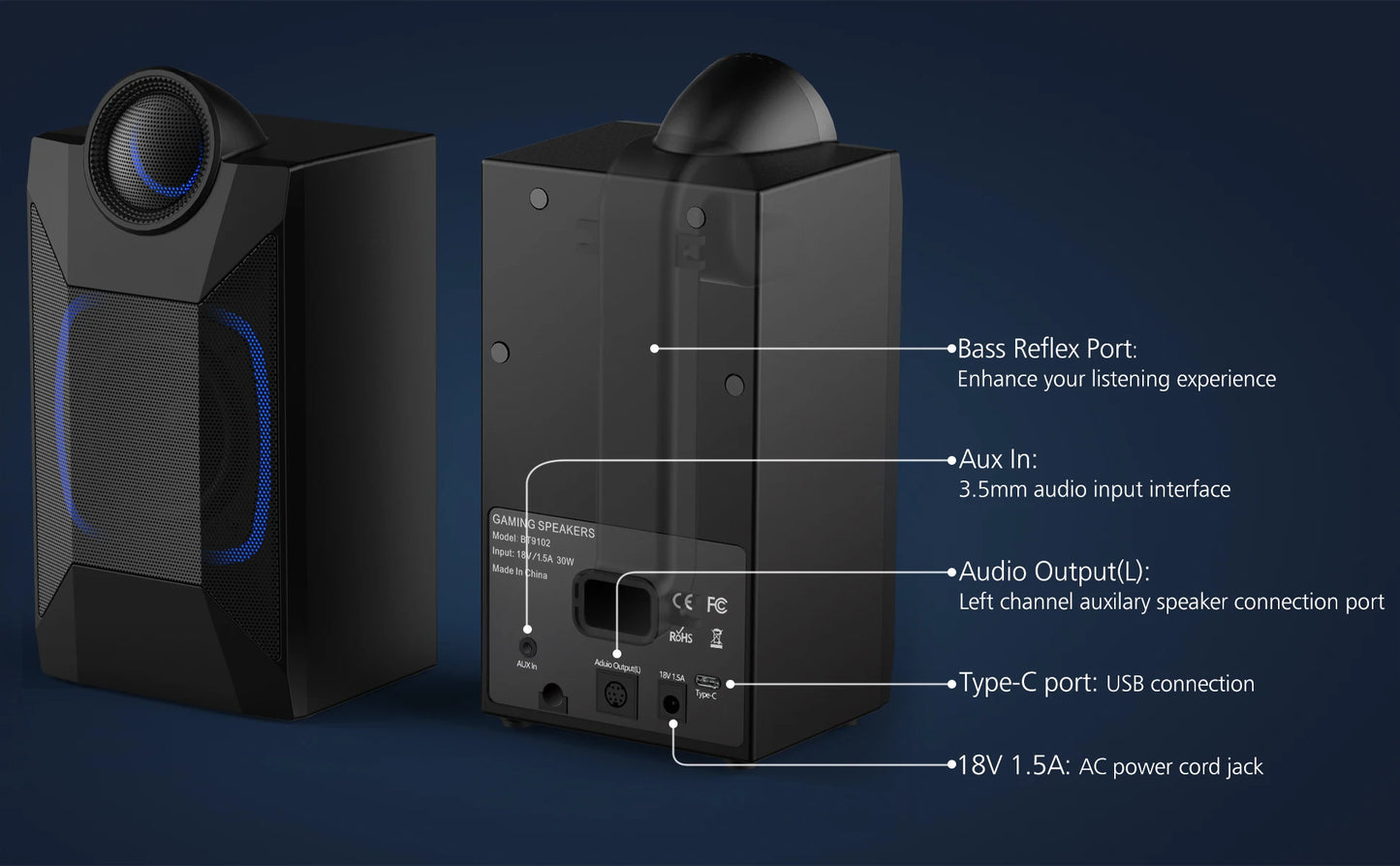 Bluetooth Computer Speakers, Dynamic RGB Desktop Speaker, 32W HiFi Stereo Bluetooth 5.0 or 3.5mm Aux-in PC Speakers, Wired USB P