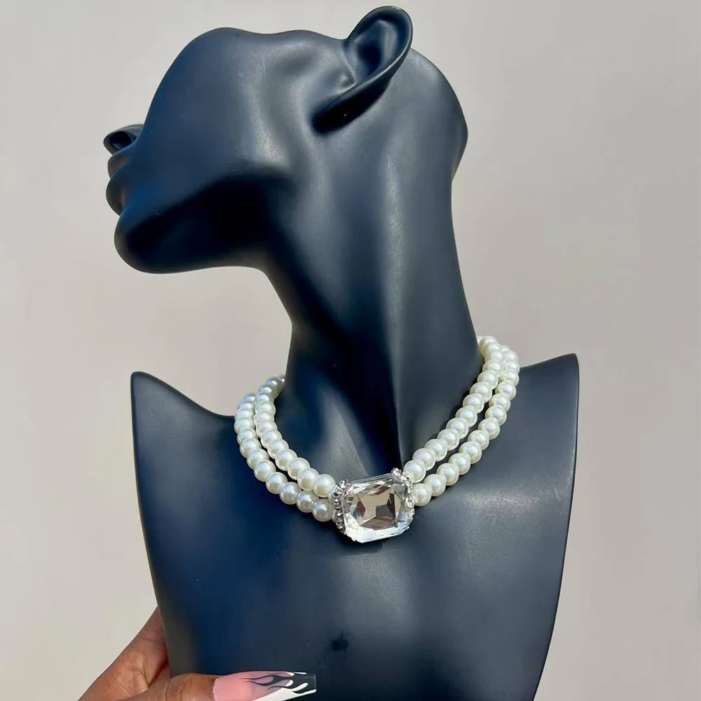 Elegant Imitation Big White Pearl Necklace Earring Jewelry Set for Women Party Wedding Pearl Accessories