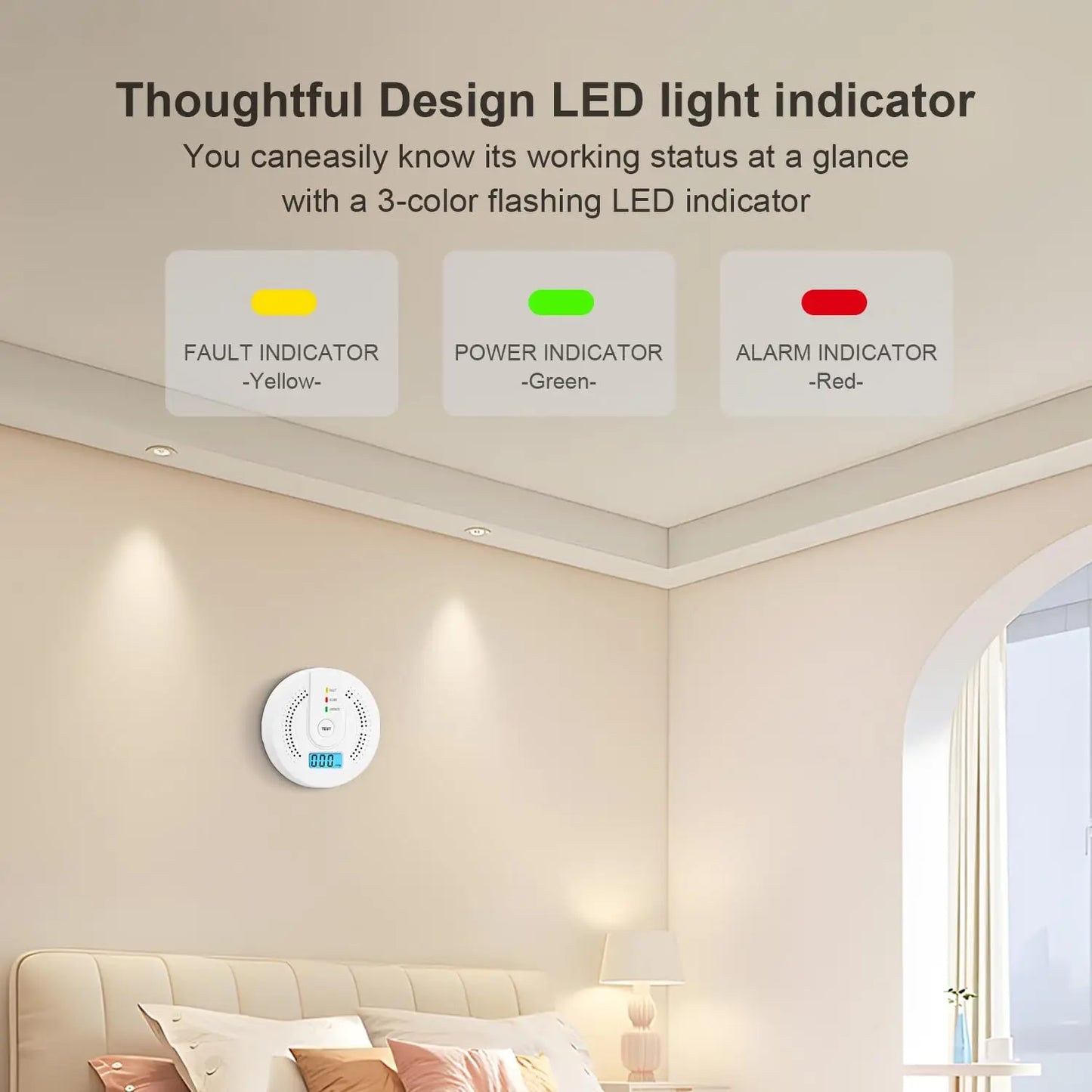 Carbon Monoxide Detector CO Gas Monitor Alarm ith LCD Digital Display AA Battery Powered CO Sensor Detector for Home,Depot,Test