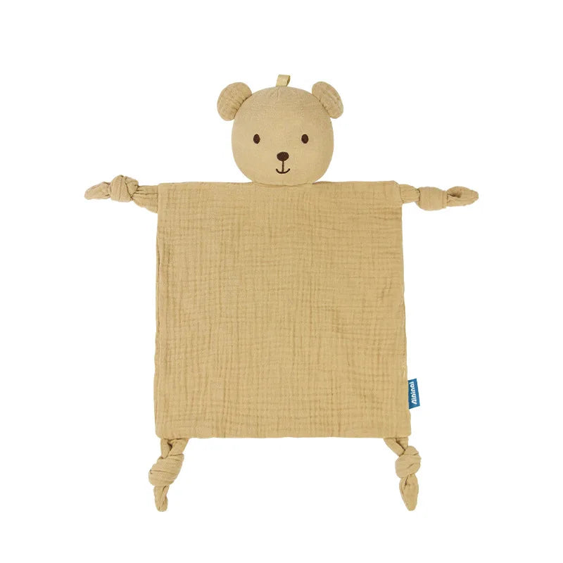 Soft cotton muslin baby security blanket with stuffed animal toy from Ansoff, perfect for newborns and infant comfort.