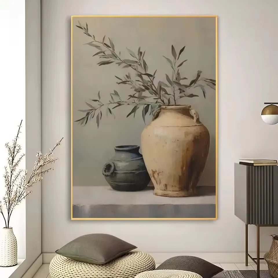 Art Deco Retro Floral Vase Canvas Wall Art Print, Frameless Modern Abstract Flower Poster for Home Decor, Aesthetic Room Deco