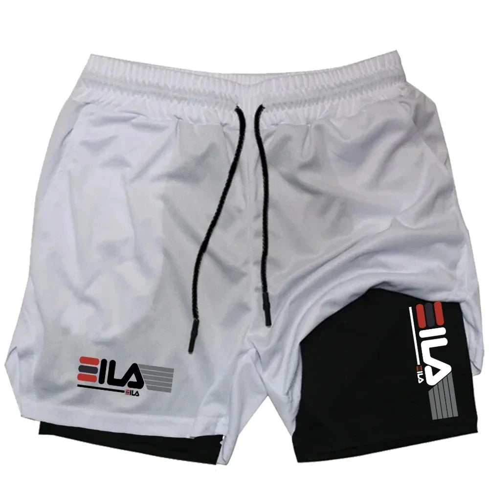 Men's two-in-one sports shorts by Ansoff, breathable quick-drying casual shorts with double-layer design for summer running and sports.