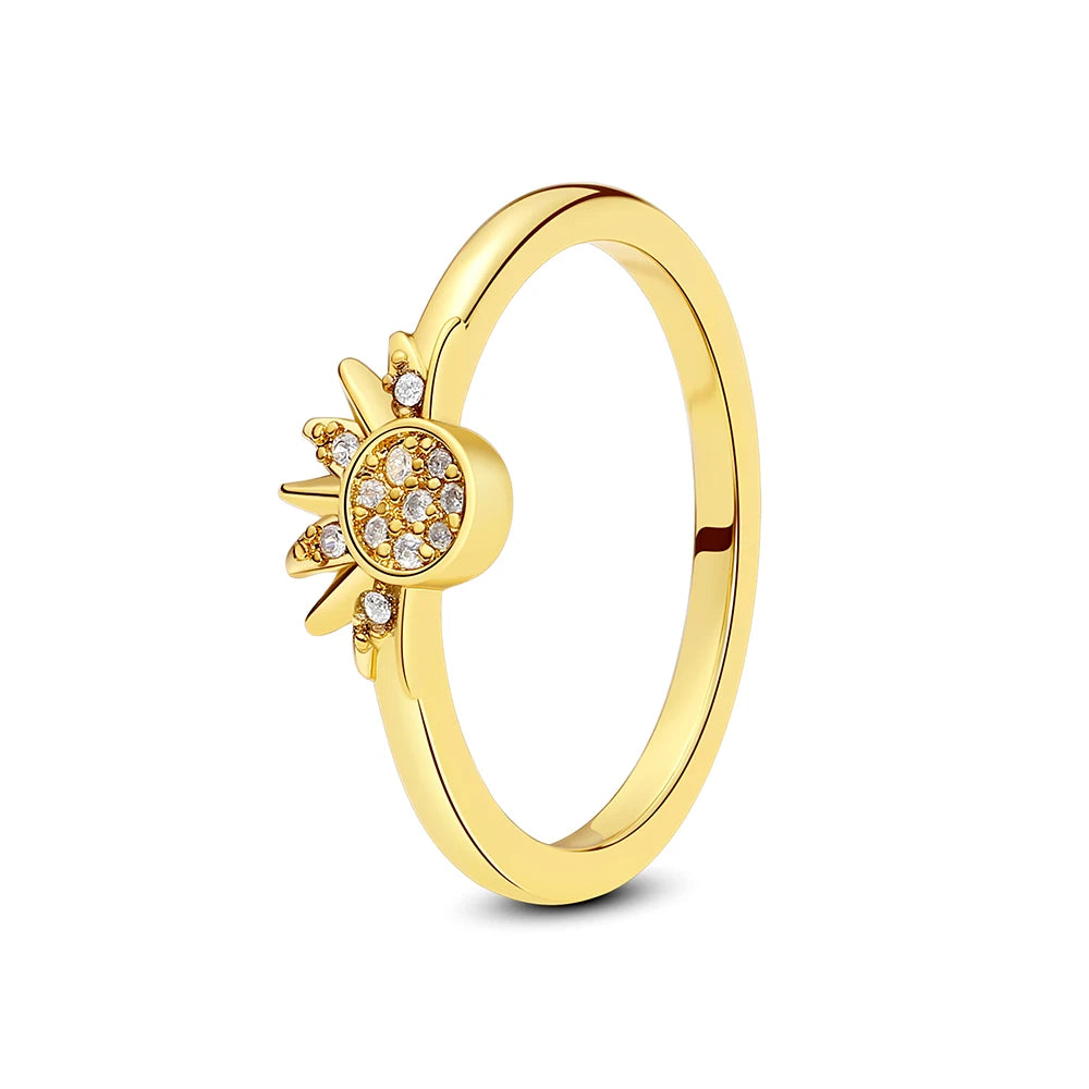 Sterling silver ring for women featuring a crown, love heart, wishbone, and rose gold accents with crystals, by Ansoff.