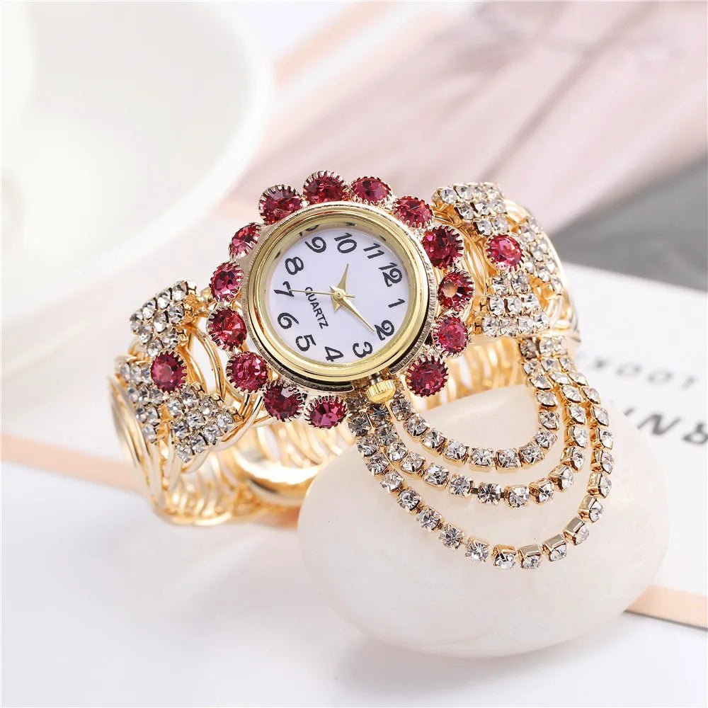 Luxury Women Quartz Wristwatch Fashion Ladies Watches Diamond Rhinestone Alloy Steel Strap Clock Waterproof