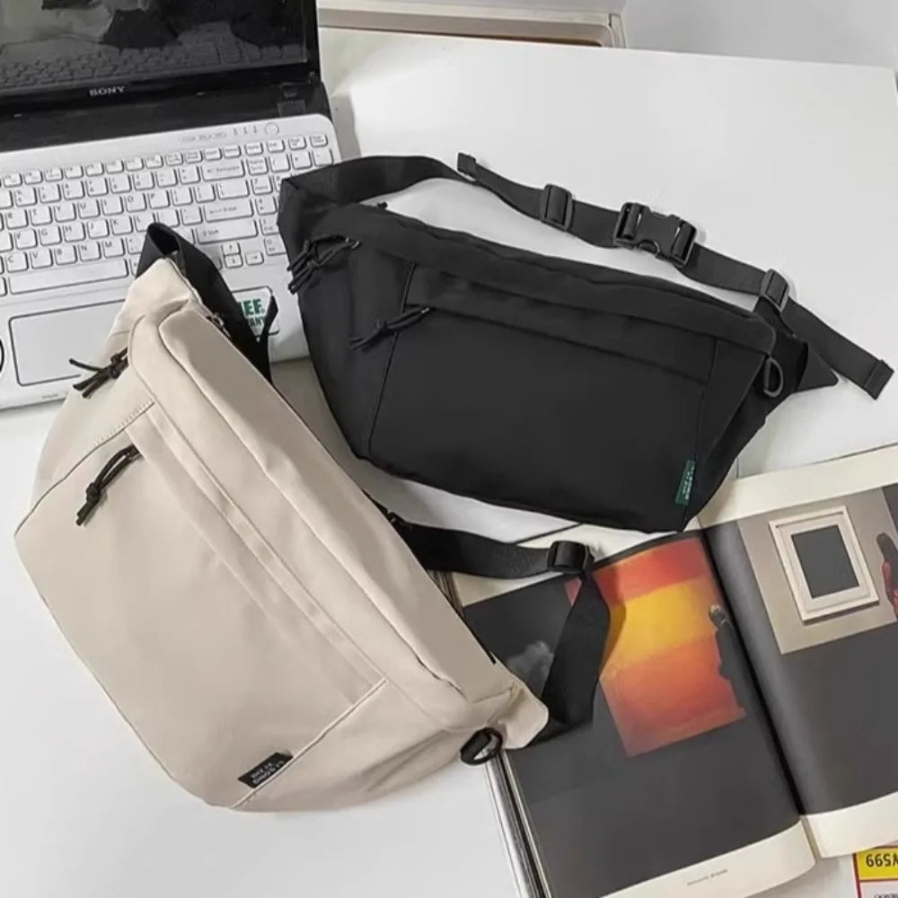 Ansoff large capacity nylon crossbody bag with solid color design, featuring a belt pouch style for travel, casual use, and students.