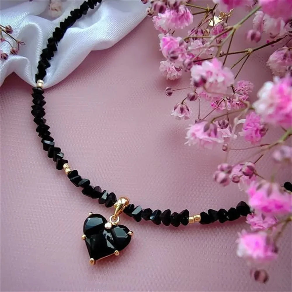 Ansoff vintage zircon heart pendant necklace for women, featuring a geometric baroque crystal design on a delicate chain.