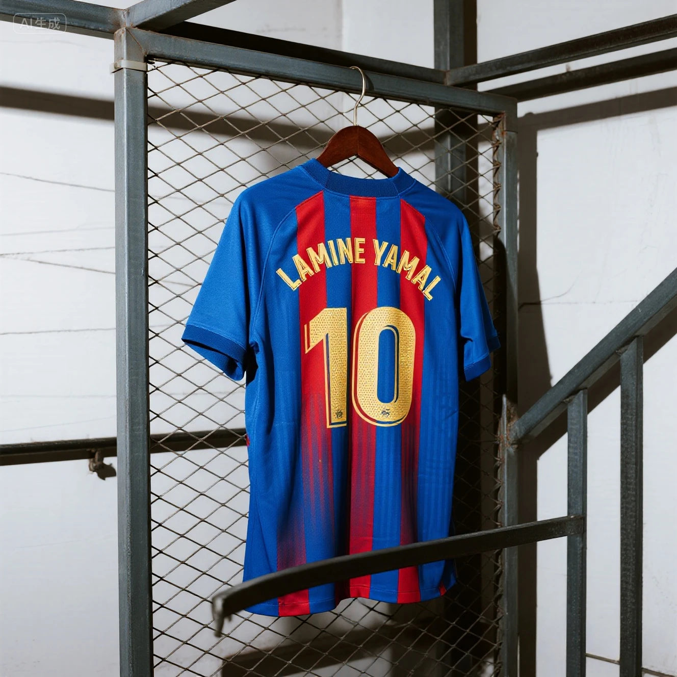 Ansoff Lamine Yamal soccer jersey with blue and red stripes, player name and number 10, ideal for football fans.