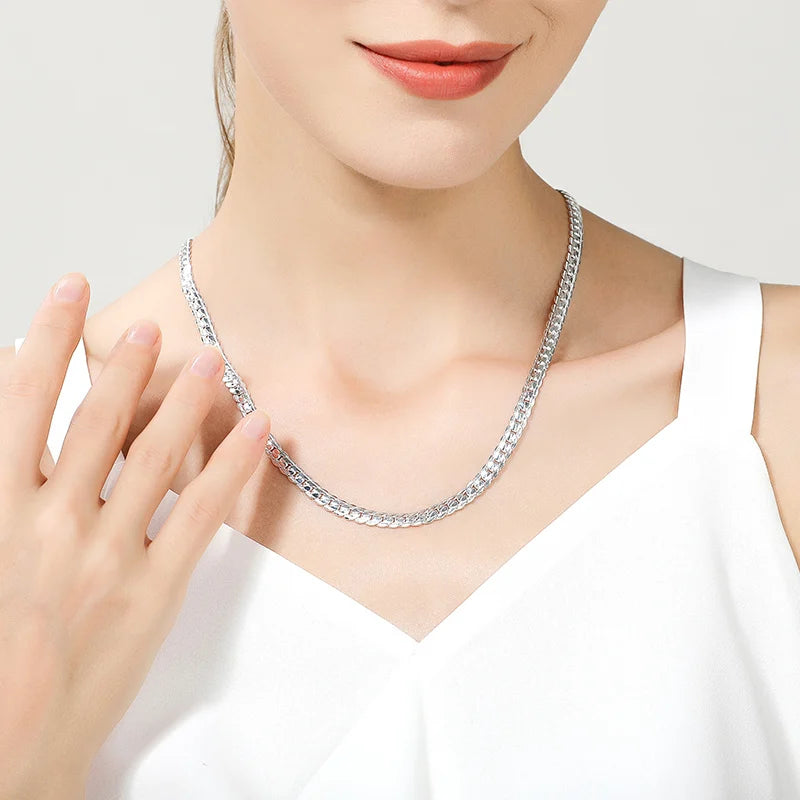 18K Gold/Silver Color 6mm Full Sideways Necklace 8/18/20/24 Inch Chain For Woman Men Fashion Wedding Engagement Jewelry - Acros