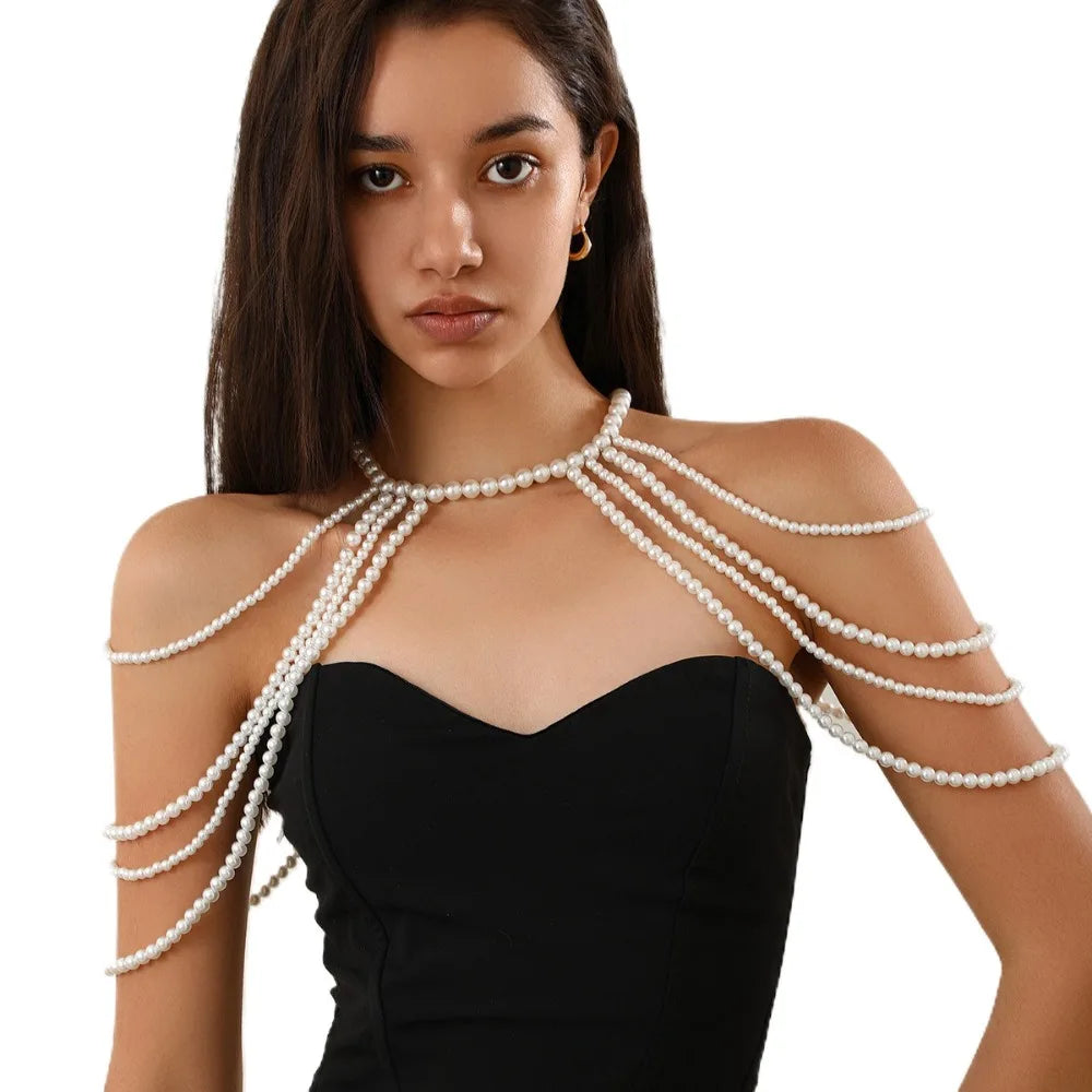 Handmade Jewelry Pearls Shoulder Chain Round Bead Black/White Beads Bridal Tassel Necklace Easy to Wear Elegant