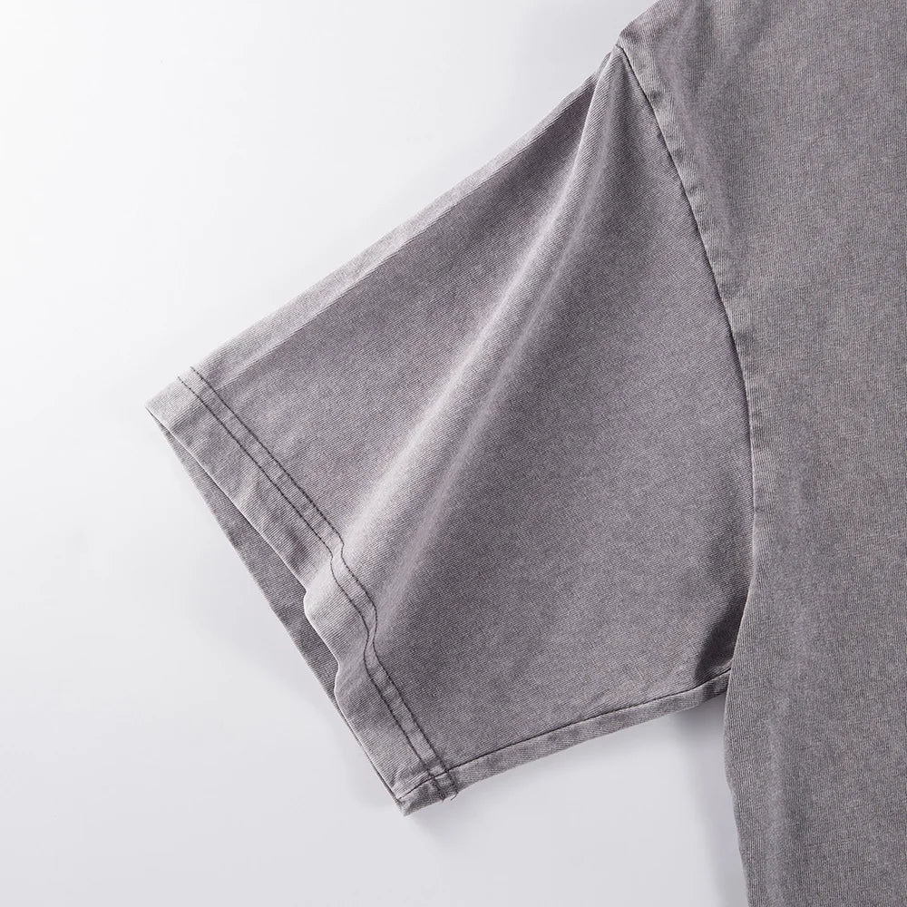 Men's oversized cotton sports letter jersey printed T-shirt with washed finish, casual short sleeve O-neck top by Ansoff.