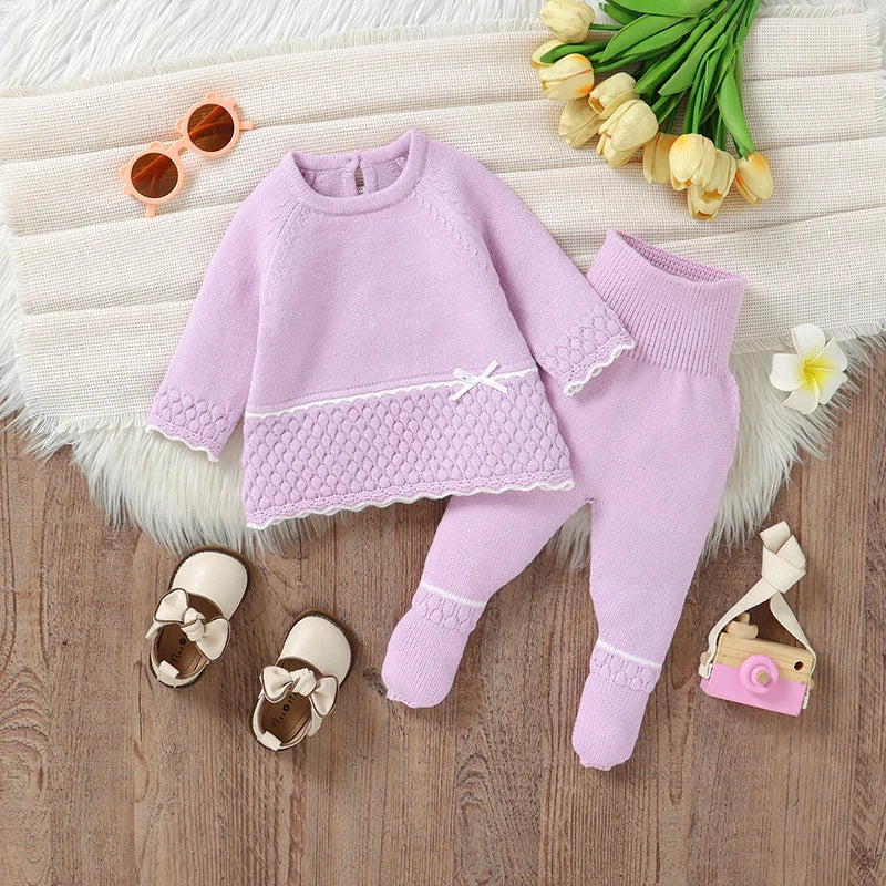 Baby Clothes Set Knit Newborn Girl Sweater Dress +Pants Foot Wrap Warm Fall Infant Top Pullover +Trousers 2pcs Fashion Cute 0-9M