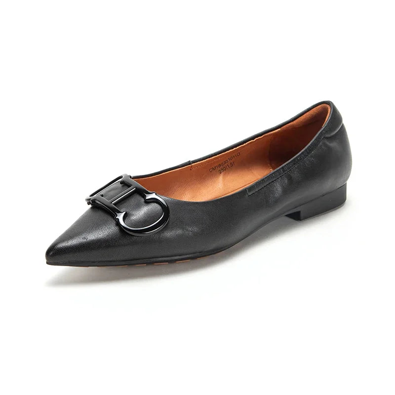 Ansoff women's pointed toe flat shoes in solid black with a simple, vintage design and comfortable casual fit.