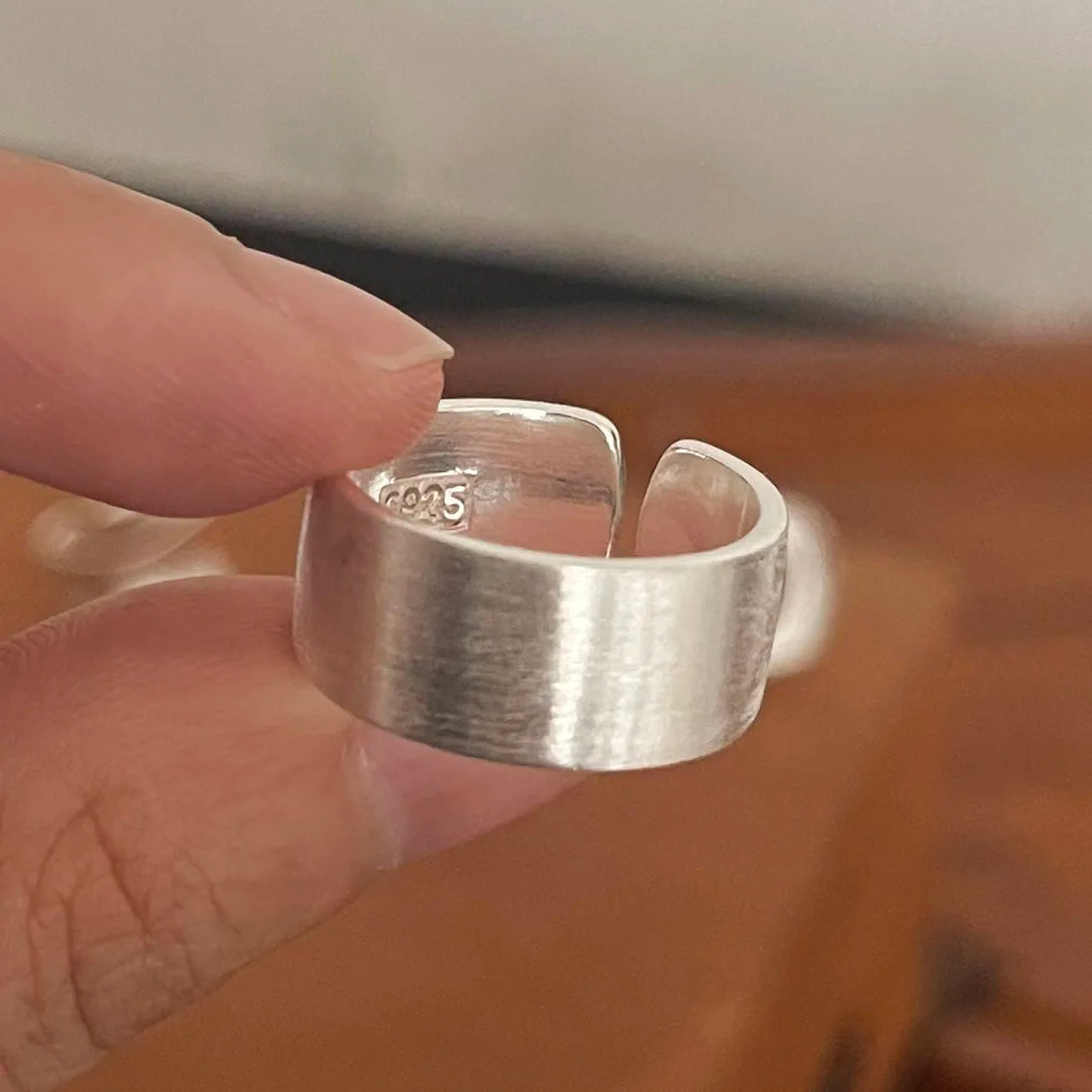Sterling silver rings for women, minimalist handmade wide moon design, party jewelry, allergy-free, by Ansoff